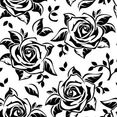 Seamless pattern with black silhouettes of roses Vector illustration