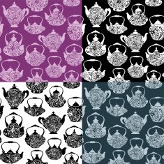 Set of seamless pattern with retro design china tea pots