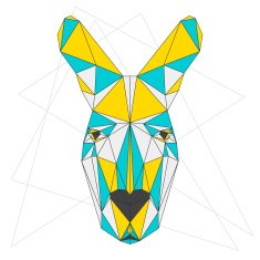 Abstract blended colored polygonal triangle geometric kangaroo isolated on white N2