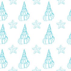 Seamless pattern with a of shells and starfish
