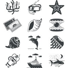 Black monochrome marine vector icons