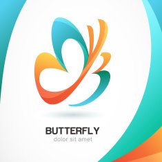 Abstract beautiful tropical butterfly symbol on colorful background Logo design