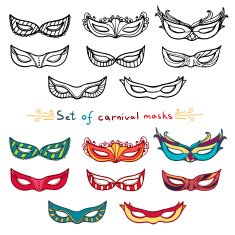 Set of carnival masks Black and white color N2