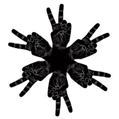 Six victory hands abstract symbol black and white vector