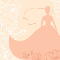 Wedding card with bride in lilies flowers