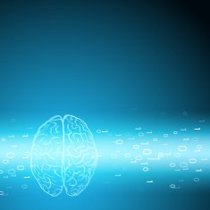 Digital brain on blue background