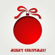 Christmas paper card with balls and ribbon