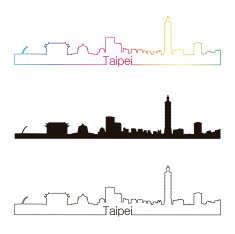 Taipei skyline linear style with rainbow