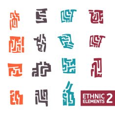 Set of colored elements in the ethnic style