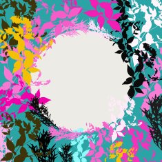 Black Pink Orange Teal leaf card for your text circle