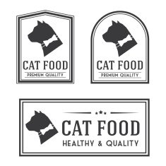 Vintage cat food badges and logotypes set
