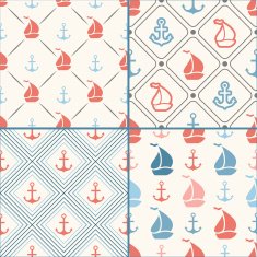 Seamless vector pattern set of anchor sailboat shape in frame