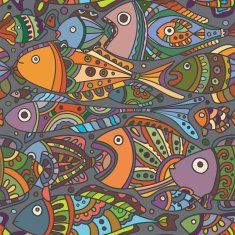 Vector seamless pattern with Fishes grey