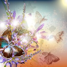 Artistic floral background with flowers and butterflies N2