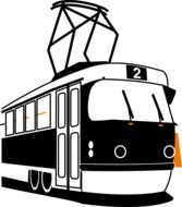 black white clipart of tram