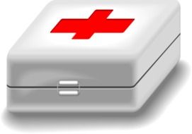 white first-aid kit with a red cross