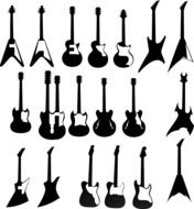 electric guitars instruments on the wall