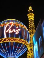 Night photography of paris hotel in Las Vegas