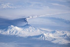 top view of a volcano in the snow