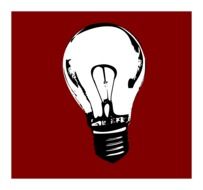 black light bulb on red background