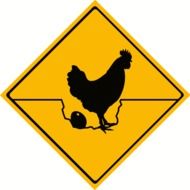 warning sign with a picture of a chicken