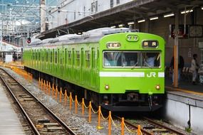 Photo of green train in Japan