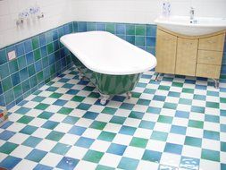 chess tile in the bath