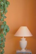 lamp near the orange wall