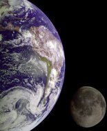 painted part of planet Earth and moon