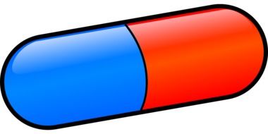 blue and red medicine pill