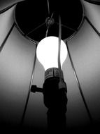 black and white photo of the light bulb under the lampshade