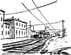 tram on railroad in city, illustration