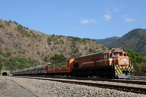 train in front of the tunnel