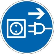 Blue and white picture of unplug before opening icon
