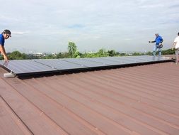 installation of solar panels on the roof