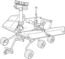 mars rover, black on white illustration