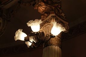 vintage light on column in darkness