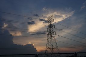 power line on the evening sky