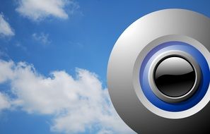 optical camera on a background of blue sky with white clouds close-up