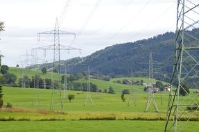 power line on poles on the field