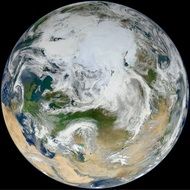 earth, arctic view of planet in space