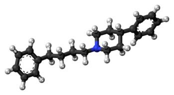 phenyl phenylbutyl piperidine, 3d molecule model