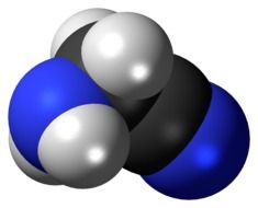 Aminoacetonitrile molecule model in chemistry