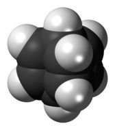 barrelene, black and white space-filling molecule model