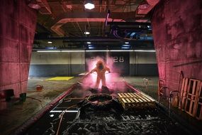Man in hazmat suit