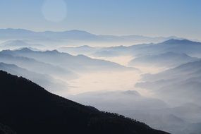 mountains in the haze at sunrise