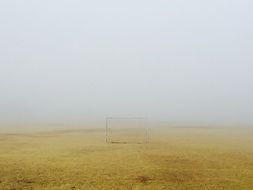 foggy soccer field scene