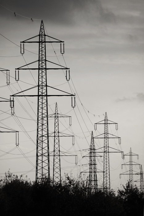 power lines in black and white