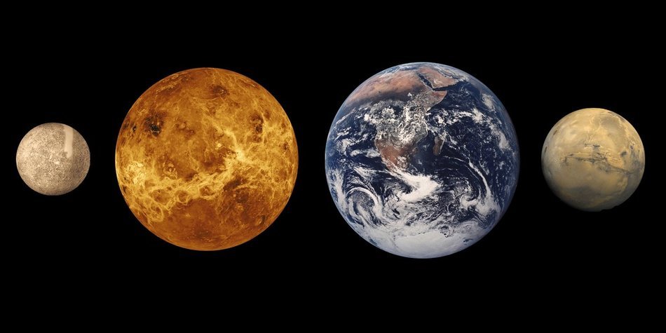 planets at black background, drawing
