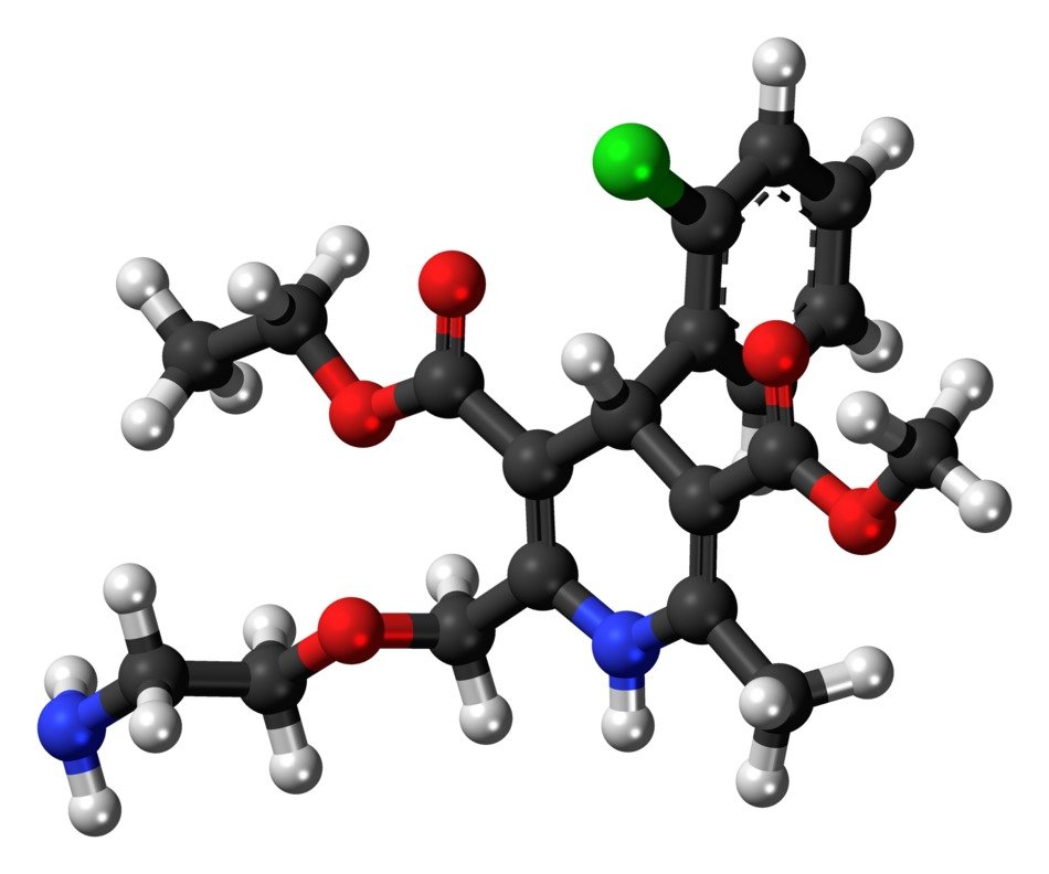 amlodipine, calcium channel blocker, 3d model of molecule